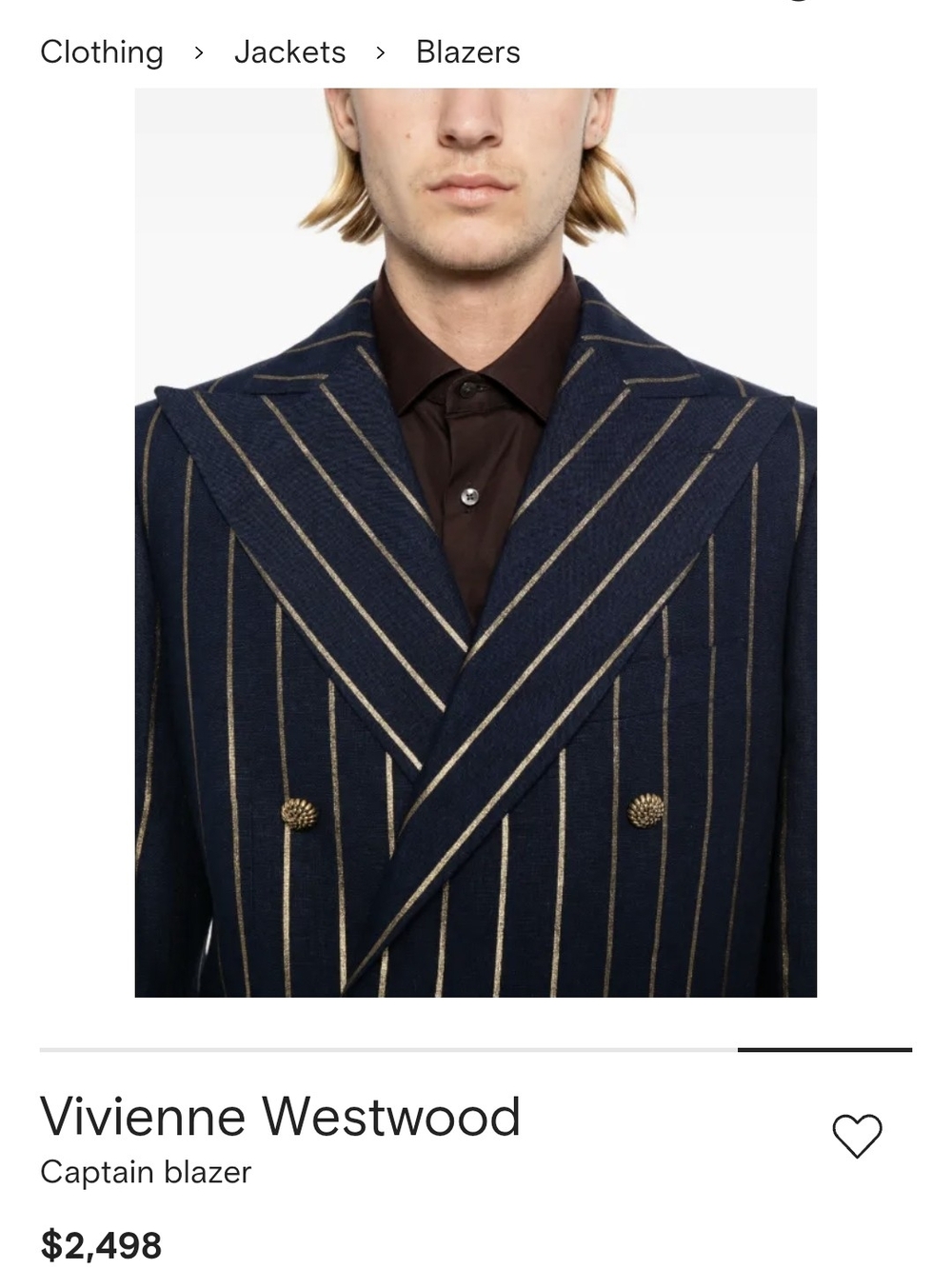 Vivienne Westwood Men's Navy Pinstripe Captain Blazer
